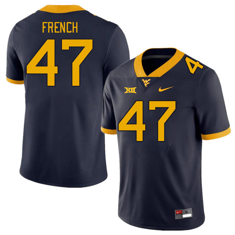 Men #47 Ty French West Virginia Mountaineers College Football Jerseys Stitched Sale-Navy